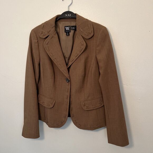 WORTH Vintage Brown Wool Blend Blazer Jacket Boho Western Cottage, Brown- Size 8 - Picture 2 of 7